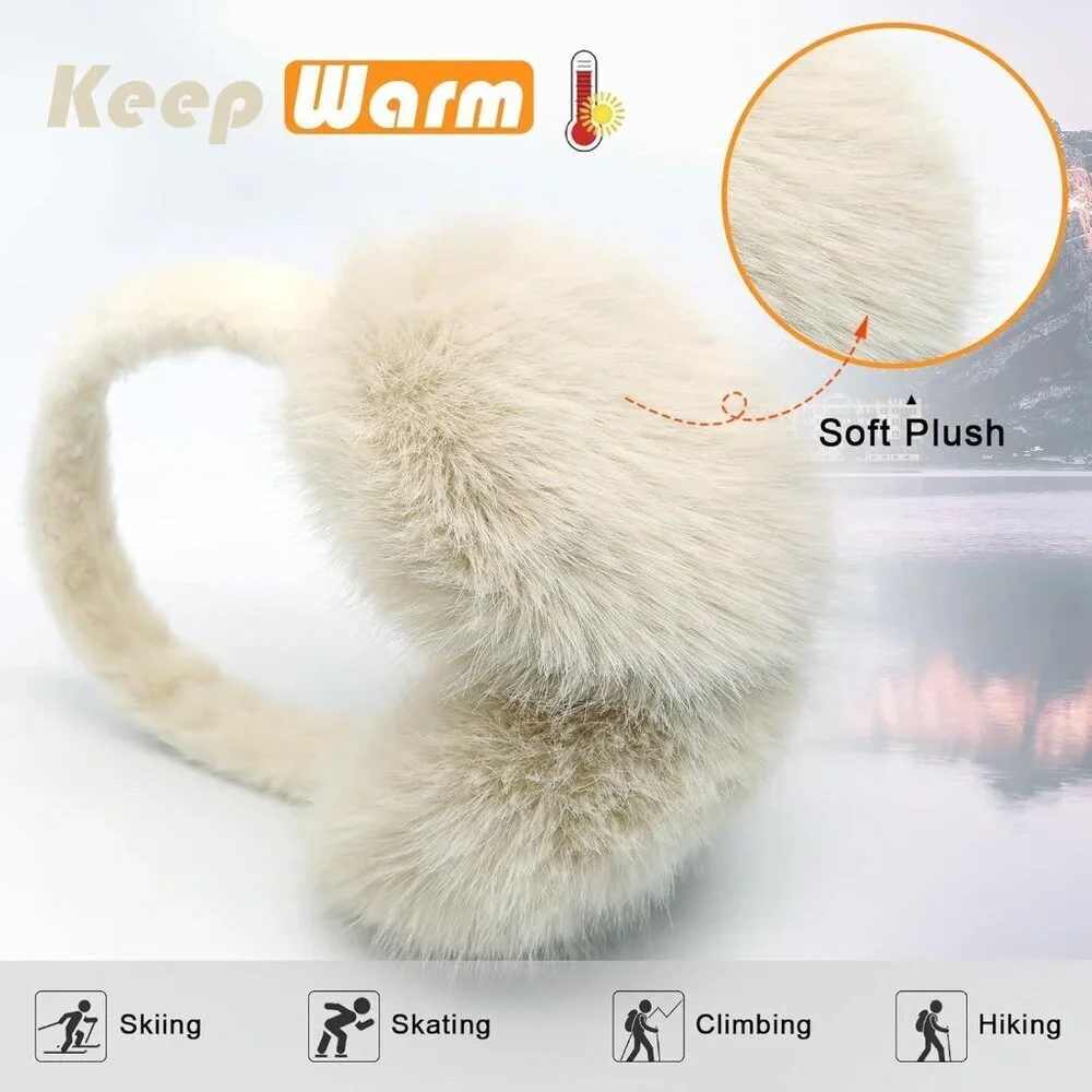 Women Faux Fur Earmuffs Foldable Winter Ear Warmers Soft Polyester